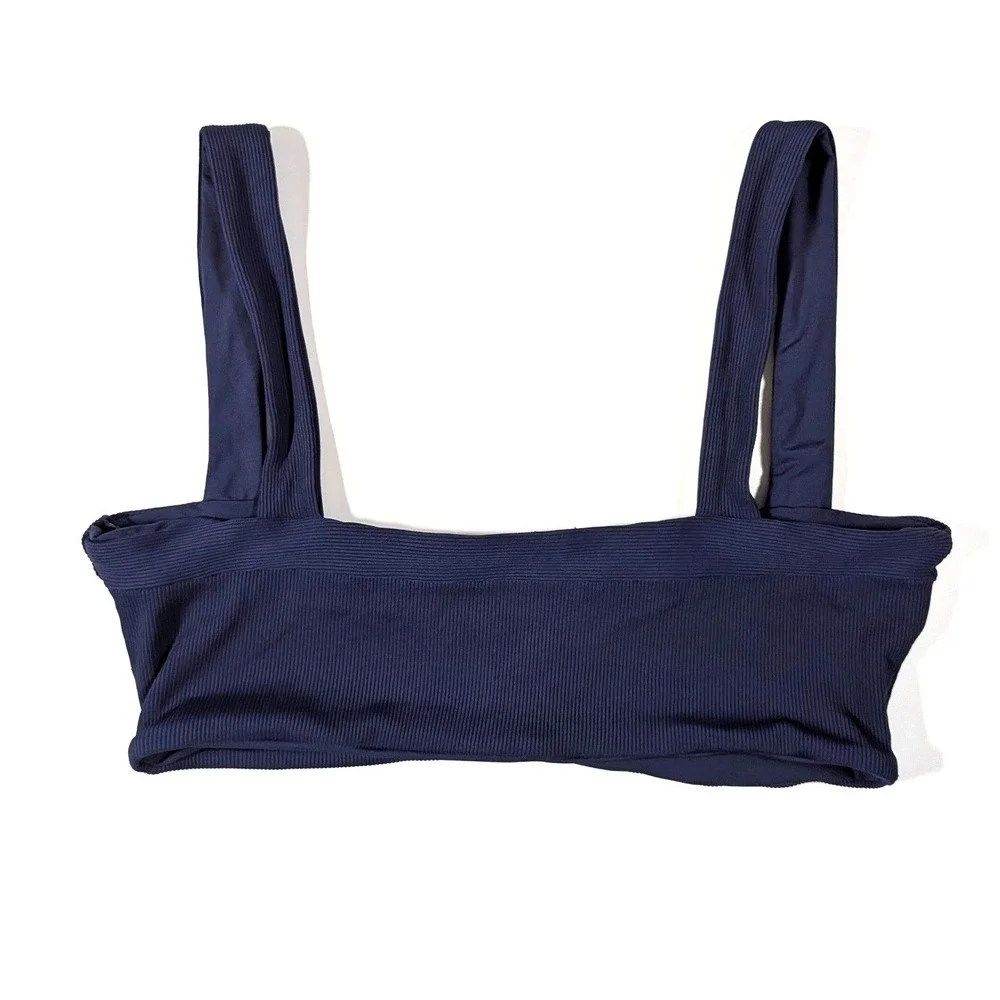 L Space Lee Lee Bikini Top Ribbed Navy Blue Swimwear Resortwear Beach Sz L